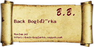Back Boglárka névjegykártya